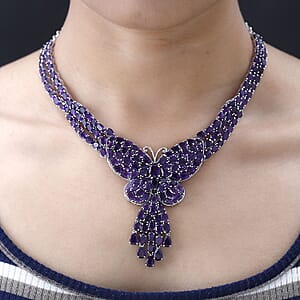 African Amethyst Butterfly Necklace 18 Inches in Platinum Over Sterling Silver 72.85 ctw