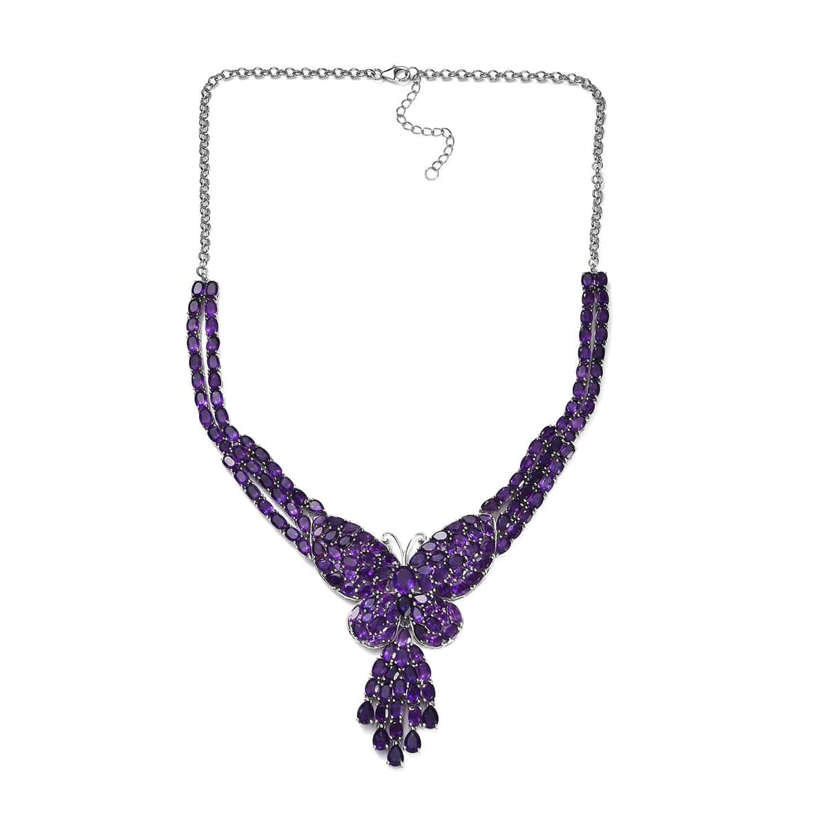 African Amethyst Butterfly Necklace 18 Inches in Platinum Over Sterling Silver 72.85 ctw image number 3