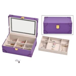 Purple Faux Leather USB Rechargeable Jewelry Box with LED Touch Mirror