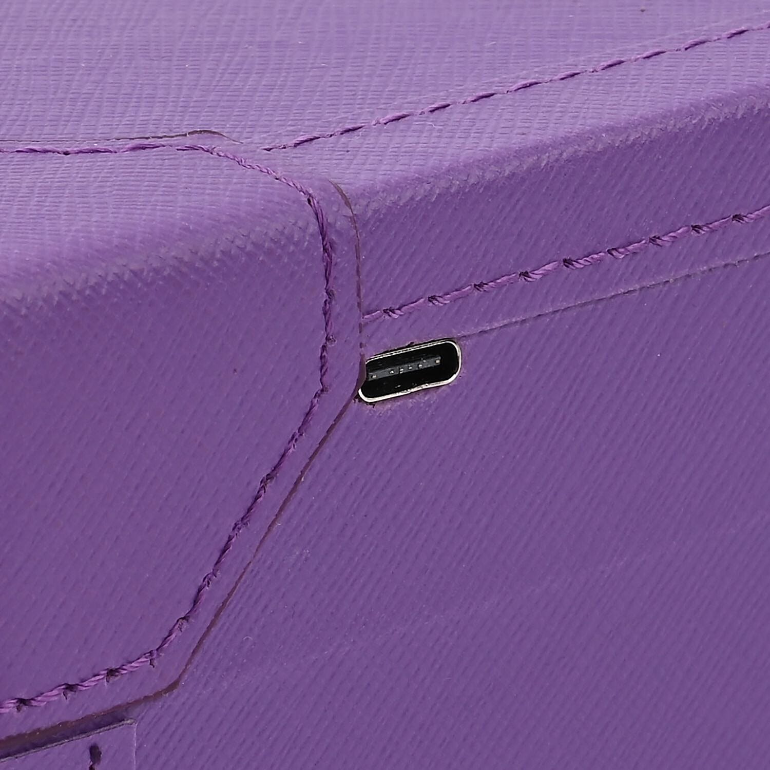 Purple Faux Leather USB Rechargeable Jewelry Box with LED Touch Mirror
