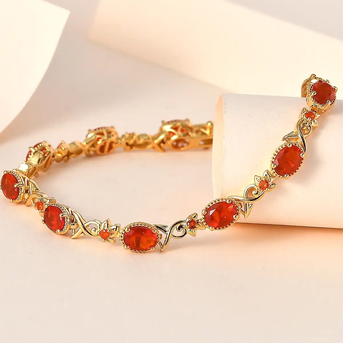 Mexican Fire Opal Bracelet in Vermeil Yellow Gold Over Sterling Silver (6.50 In) 5.25 ctw image number 1