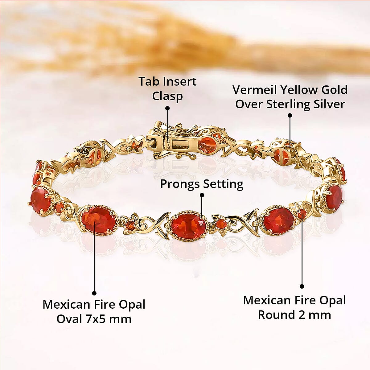 Mexican Fire Opal Bracelet in Vermeil Yellow Gold Over Sterling Silver (6.50 In) 5.25 ctw image number 4
