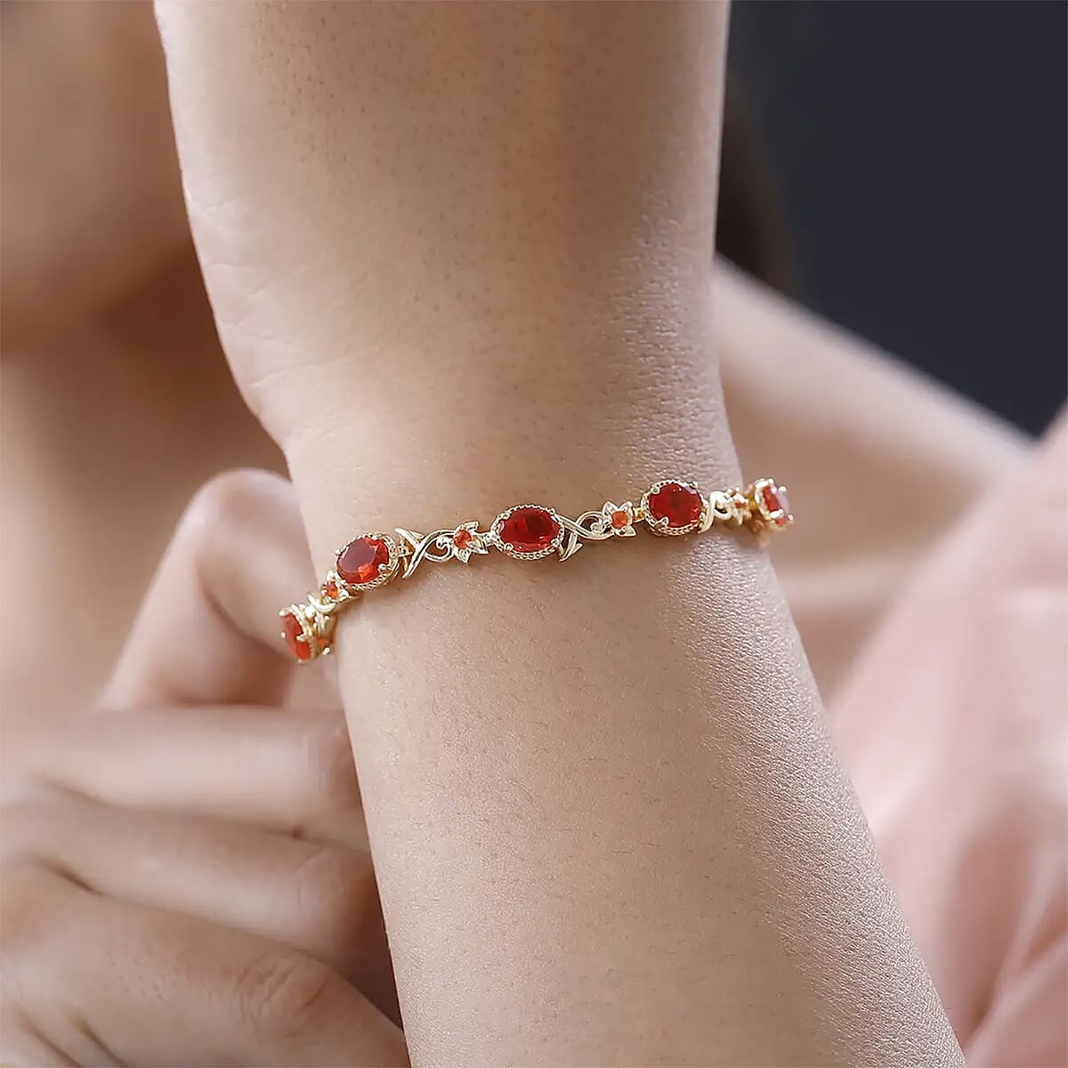 Mexican Fire Opal Bracelet in Vermeil Yellow Gold Over Sterling Silver (6.50 In) 5.25 ctw image number 7
