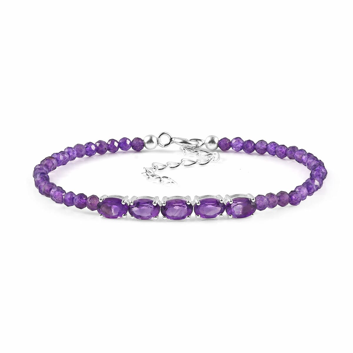 African Amethyst Beaded Bracelet in Sterling Silver (6.50-8.00In) 10.90 ctw image number 0