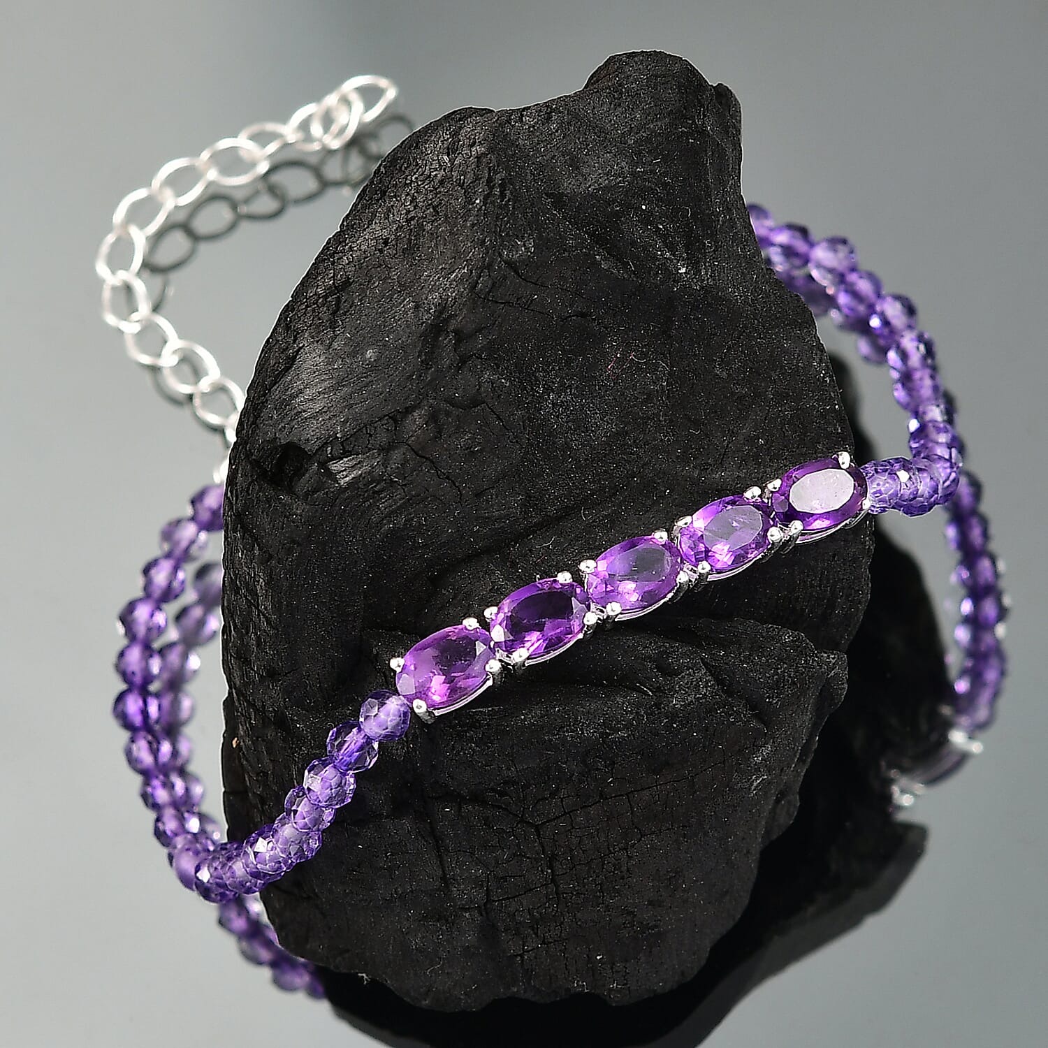 Buy African Amethyst Beaded Bracelet in Sterling Silver