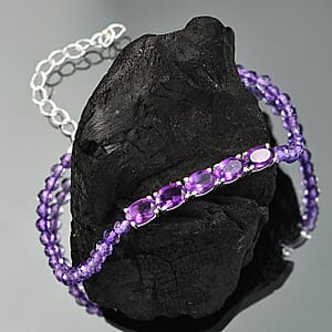 D'Joy African Amethyst Beaded Bracelet in Sterling Silver (6.50-8.00In) 10.90 ctw