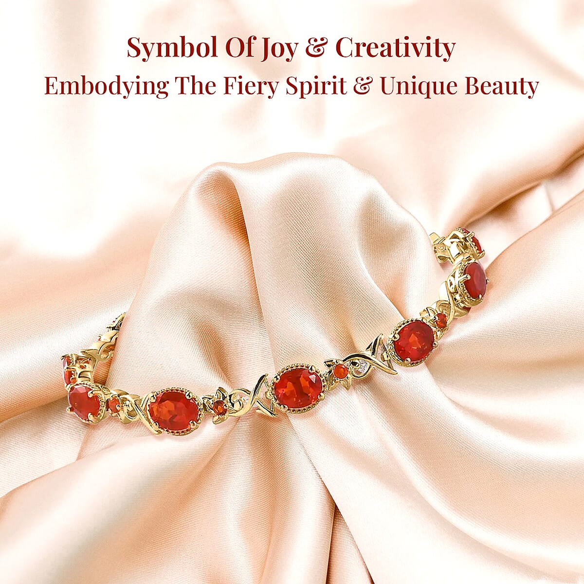 Mexican Fire Opal Bracelet in Vermeil Yellow Gold Over Sterling Silver (8.00 In) 6.40 ctw image number 3