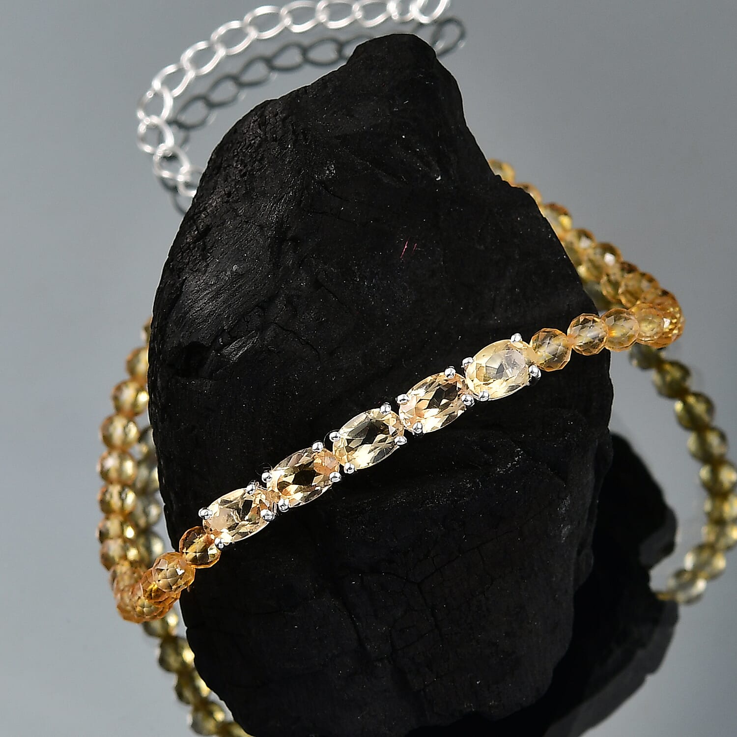 D'Joy Brazilian Citrine 10.85 ctw Beaded Bracelet in Sterling Silver (6.50-8.00In)