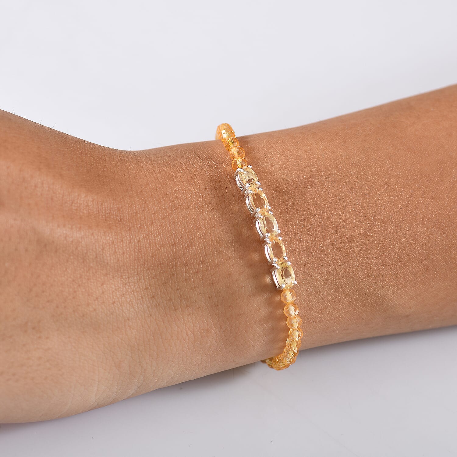 D'Joy Brazilian Citrine 10.85 ctw Beaded Bracelet in Sterling Silver (6.50-8.00In)