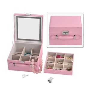 Pink Faux Leather USB Rechargeable 2 Layer Jewelry Box with LED Touch Mirror