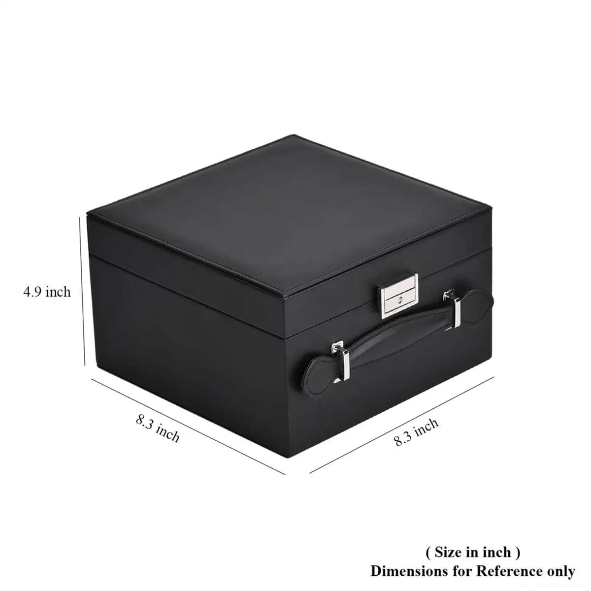 Black Faux Leather USB Rechargeable 2 Layer Jewelry Box with LED Touch Mirror image number 4