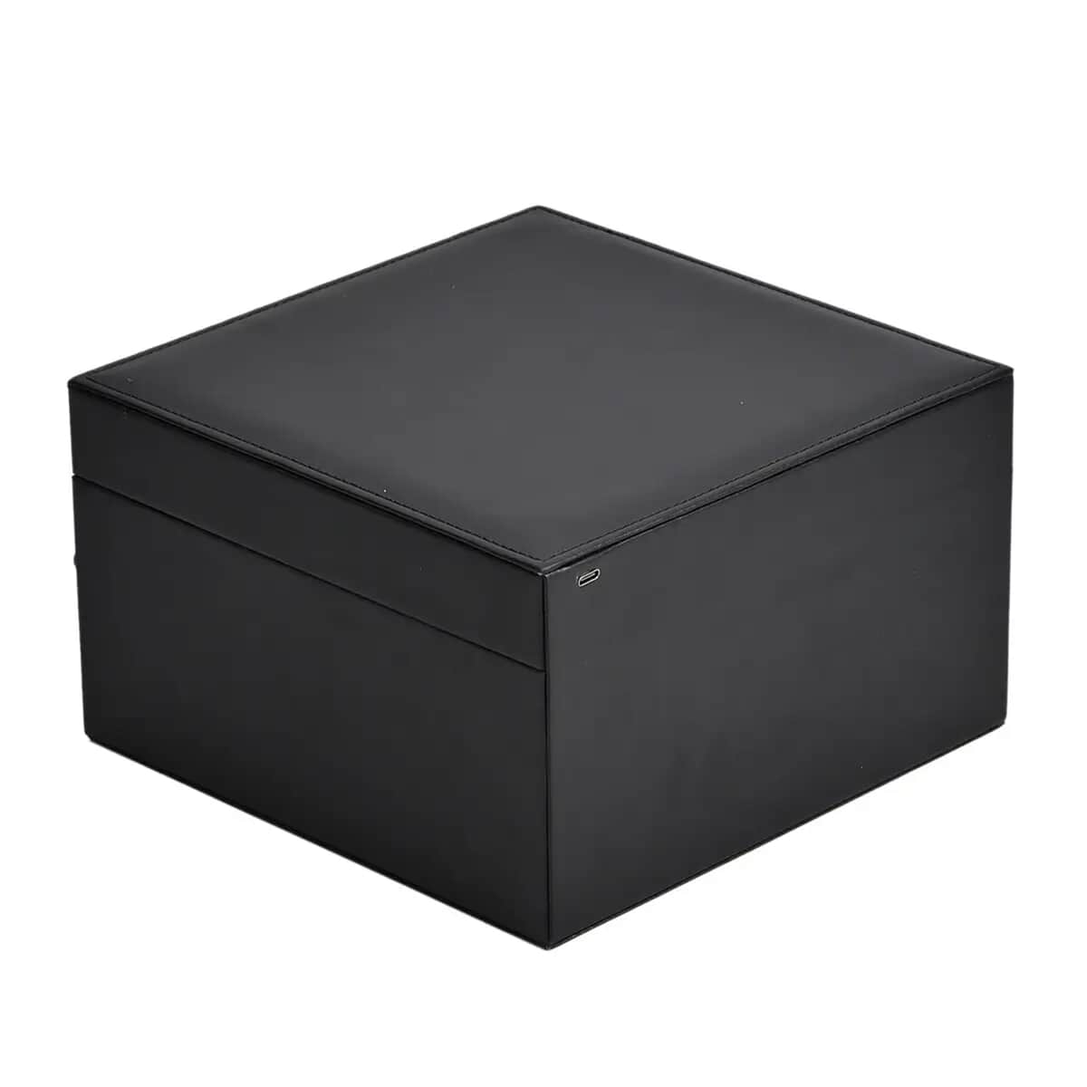 Black Faux Leather USB Rechargeable 2 Layer Jewelry Box with LED Touch Mirror image number 5