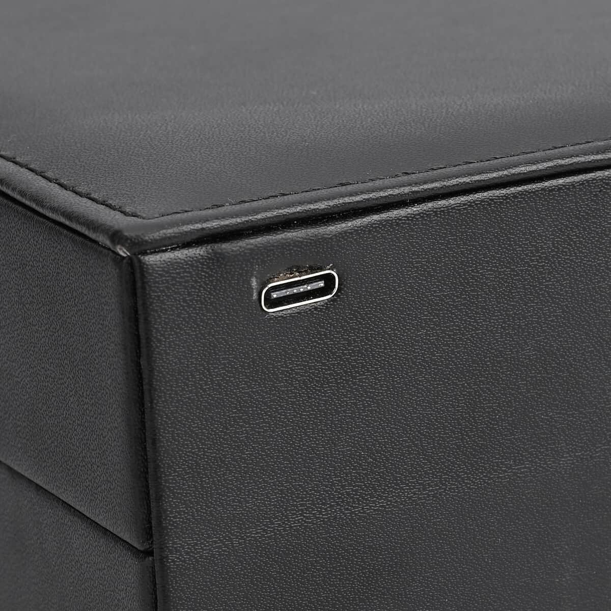 Black Faux Leather USB Rechargeable 2 Layer Jewelry Box with LED Touch Mirror image number 7