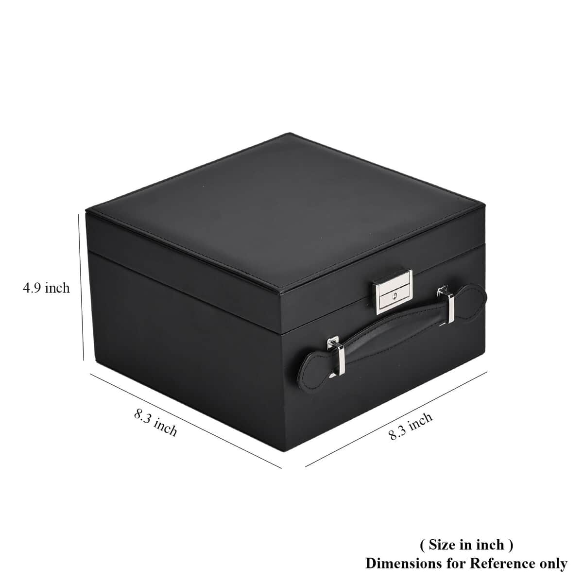 Black Faux Leather USB Rechargeable 2 Layer Jewelry Box with LED Touch Mirror image number 8