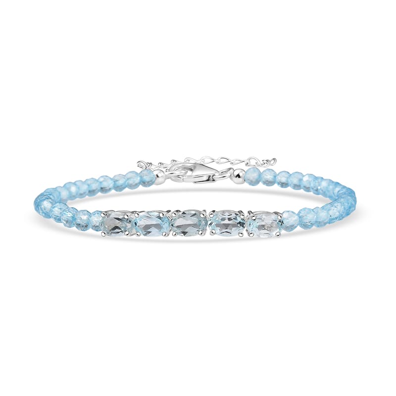 D'Joy Sky Blue Topaz 11.40 ctw Beaded Bracelet in Sterling Silver (6.50-8.00In)