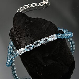 D'Joy Sky Blue Topaz 11.40 ctw Beaded Bracelet in Sterling Silver (6.50-8.00In)