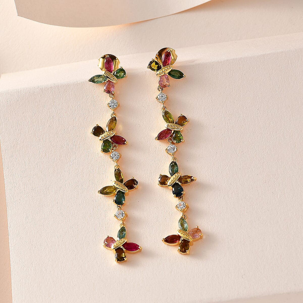GP Trionfo Collection Premium Multi-Tourmaline and White Zircon Earrings in Vermeil Yellow Gold Over Sterling Silver 5.50 ctw image number 1