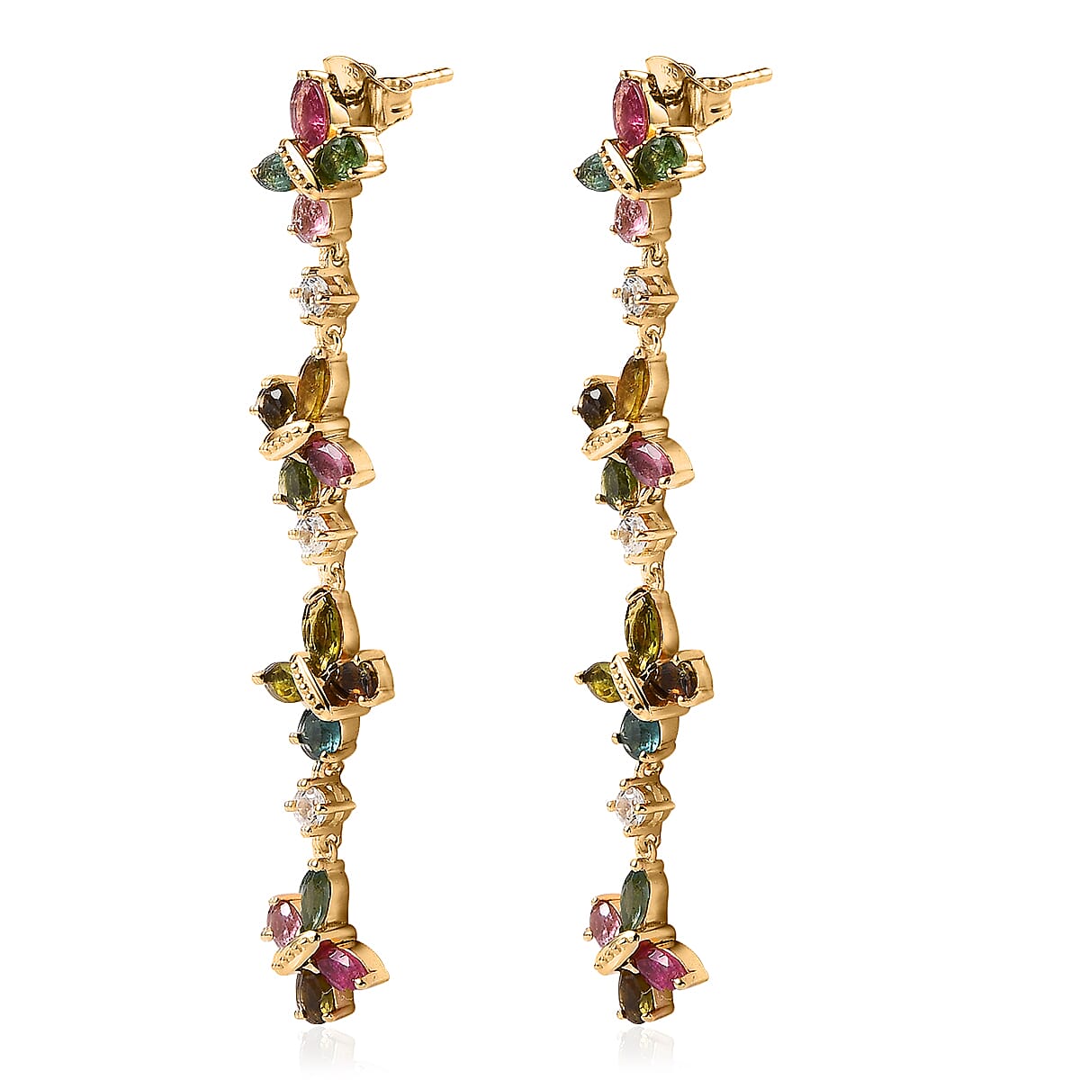 GP Trionfo Collection Premium Multi-Tourmaline and White Zircon Earrings in Vermeil Yellow Gold Over Sterling Silver 5.50 ctw image number 3