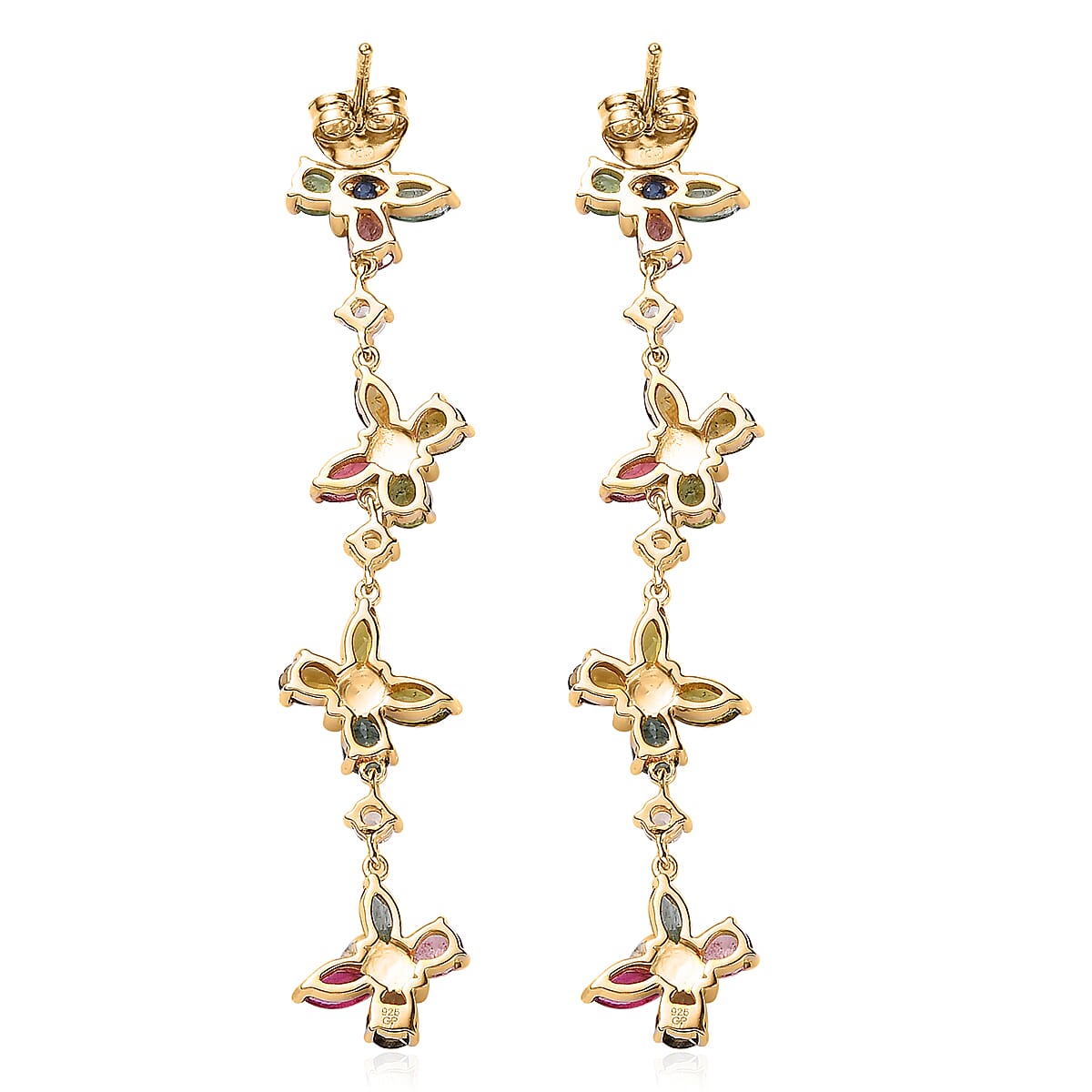 GP Trionfo Collection Premium Multi-Tourmaline and White Zircon Earrings in Vermeil Yellow Gold Over Sterling Silver 5.50 ctw