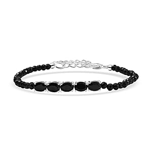 D'Joy Thai Black Spinel 12.90 ctw Beaded Bracelet in Sterling Silver (6.50-8.00In)