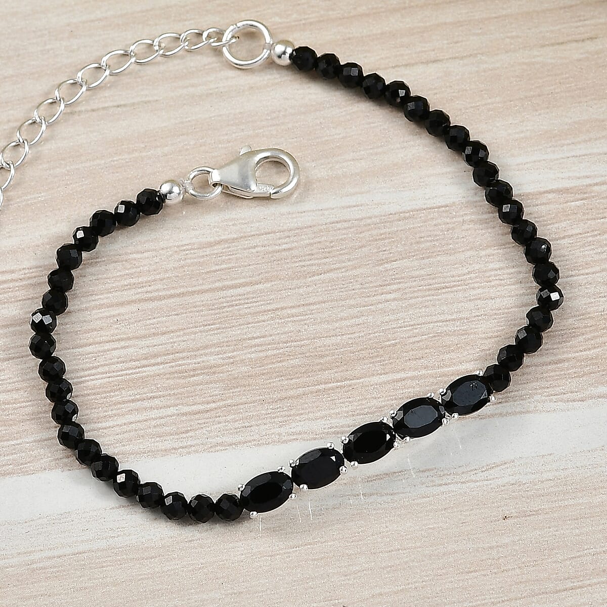 D'Joy Thai Black Spinel 12.90 ctw Beaded Bracelet in Sterling Silver (6.50-8.00In) image number 1