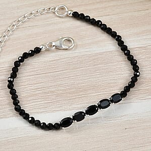 D'Joy Thai Black Spinel 12.90 ctw Beaded Bracelet in Sterling Silver (6.50-8.00In)