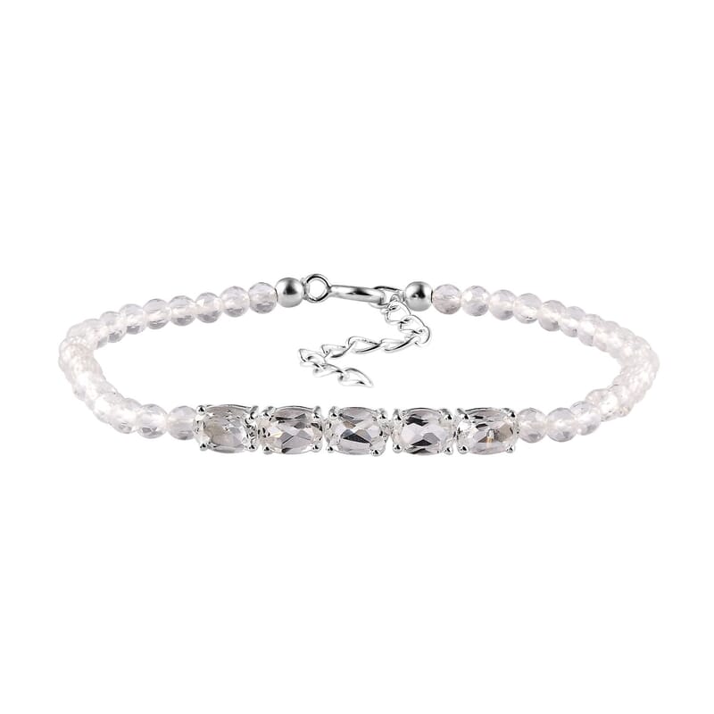 White Topaz Beaded Bracelet in Sterling Silver (6.50-8.0In) 12.60 ctw