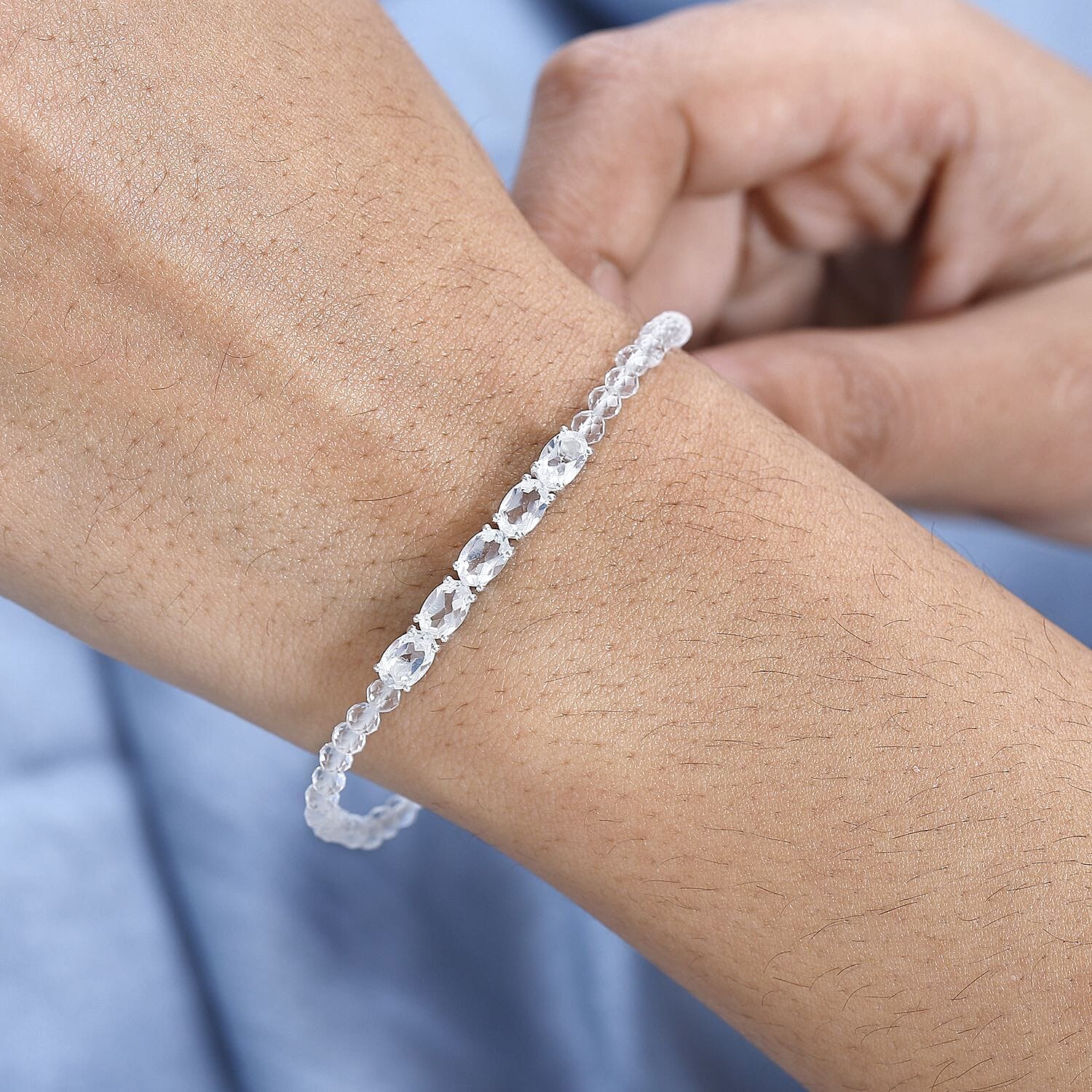 White Topaz Beaded Bracelet in Sterling Silver (6.50-8.0In) 12.60 ctw