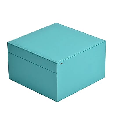 Turquoise Blue Faux Leather USB Rechargeable 2 Layer Jewelry Box with LED Touch Mirror
