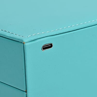 Turquoise Blue Faux Leather USB Rechargeable 2 Layer Jewelry Box with LED Touch Mirror
