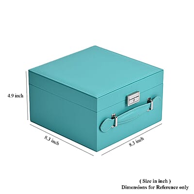 Turquoise Blue Faux Leather USB Rechargeable 2 Layer Jewelry Box with LED Touch Mirror