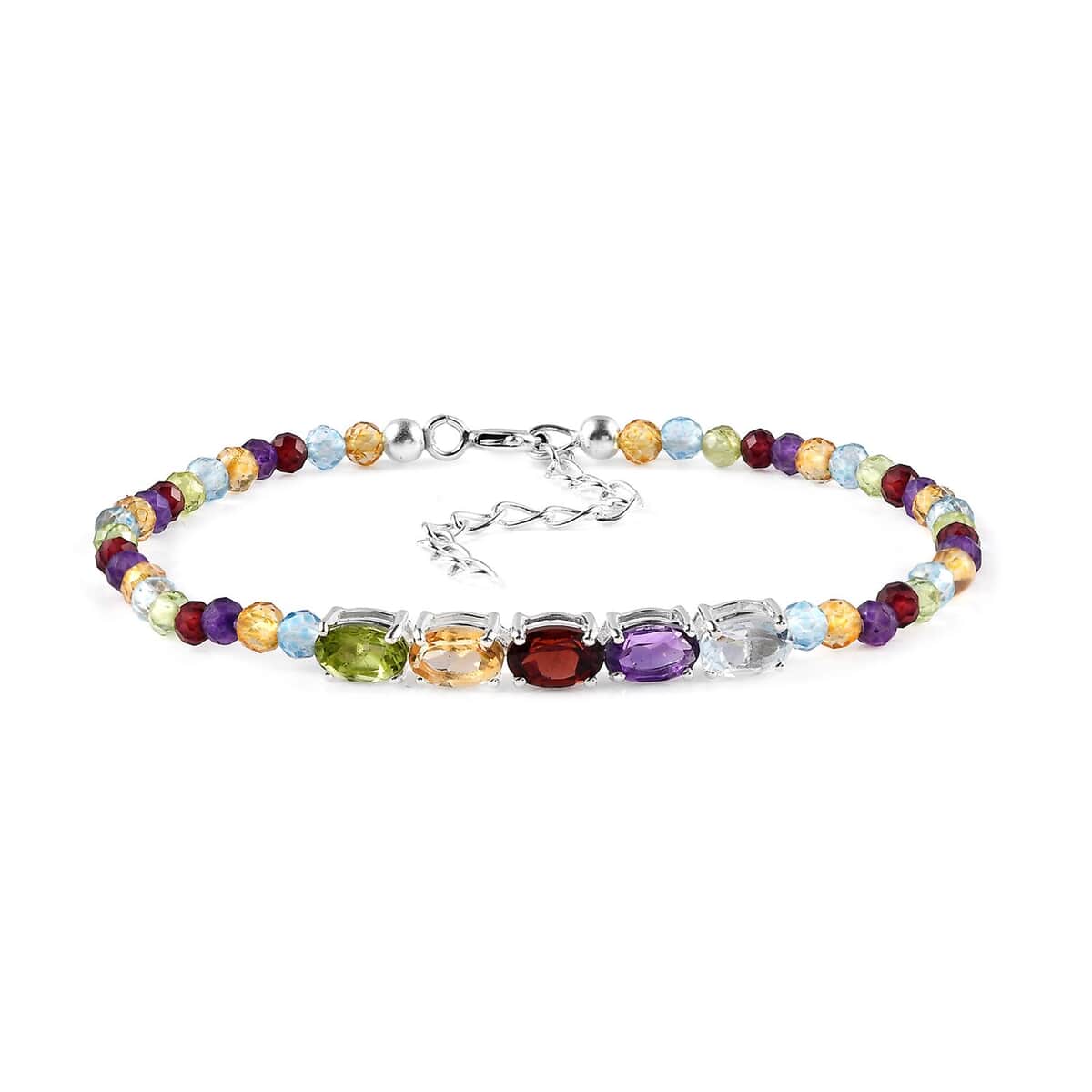 Multi Gemstone Beaded Bracelet in Sterling Silver (6.50-8.00In) 12.35 ctw image number 0