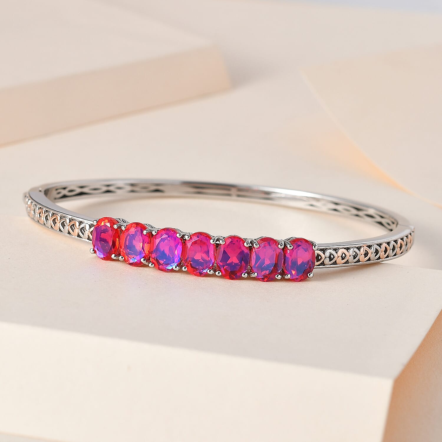 Karis Volcanic Quartz (Triplet) Bangle Bracelet in Platinum Bond and 18K Rose Gold Plated (6.50 In) 10.30 ctw