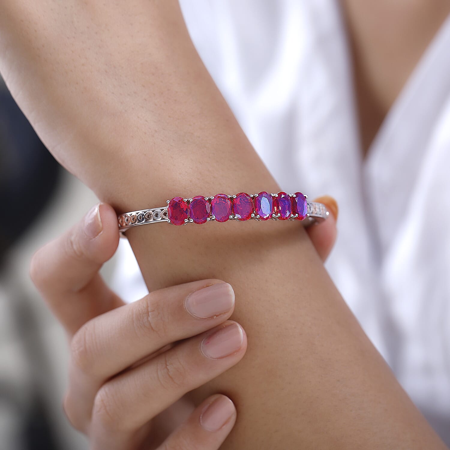 Karis Volcanic Quartz (Triplet) Bangle Bracelet in Platinum Bond and 18K Rose Gold Plated (6.50 In) 10.30 ctw