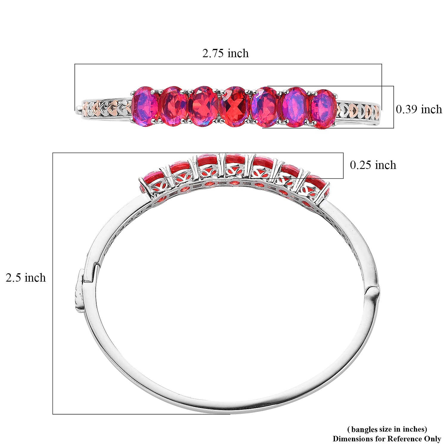 Karis Volcanic Quartz (Triplet) Bangle Bracelet in Platinum Bond and 18K Rose Gold Plated (6.50 In) 10.30 ctw