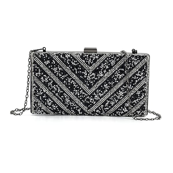 Black Sparkling Clutch Bag with Chain Strap