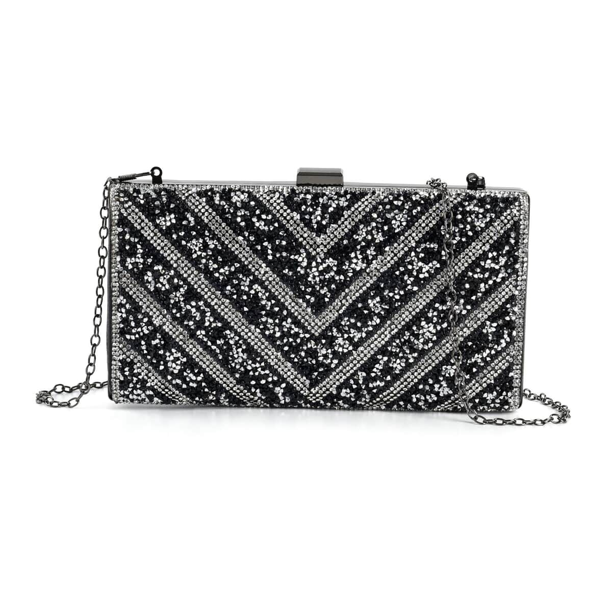 Black Sparkling Clutch Bag with Chain Strap image number 0
