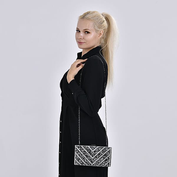 Black Sparkling Clutch Bag with Chain Strap