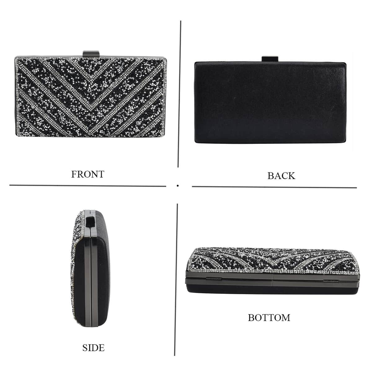 Black Sparkling Clutch Bag with Chain Strap image number 3