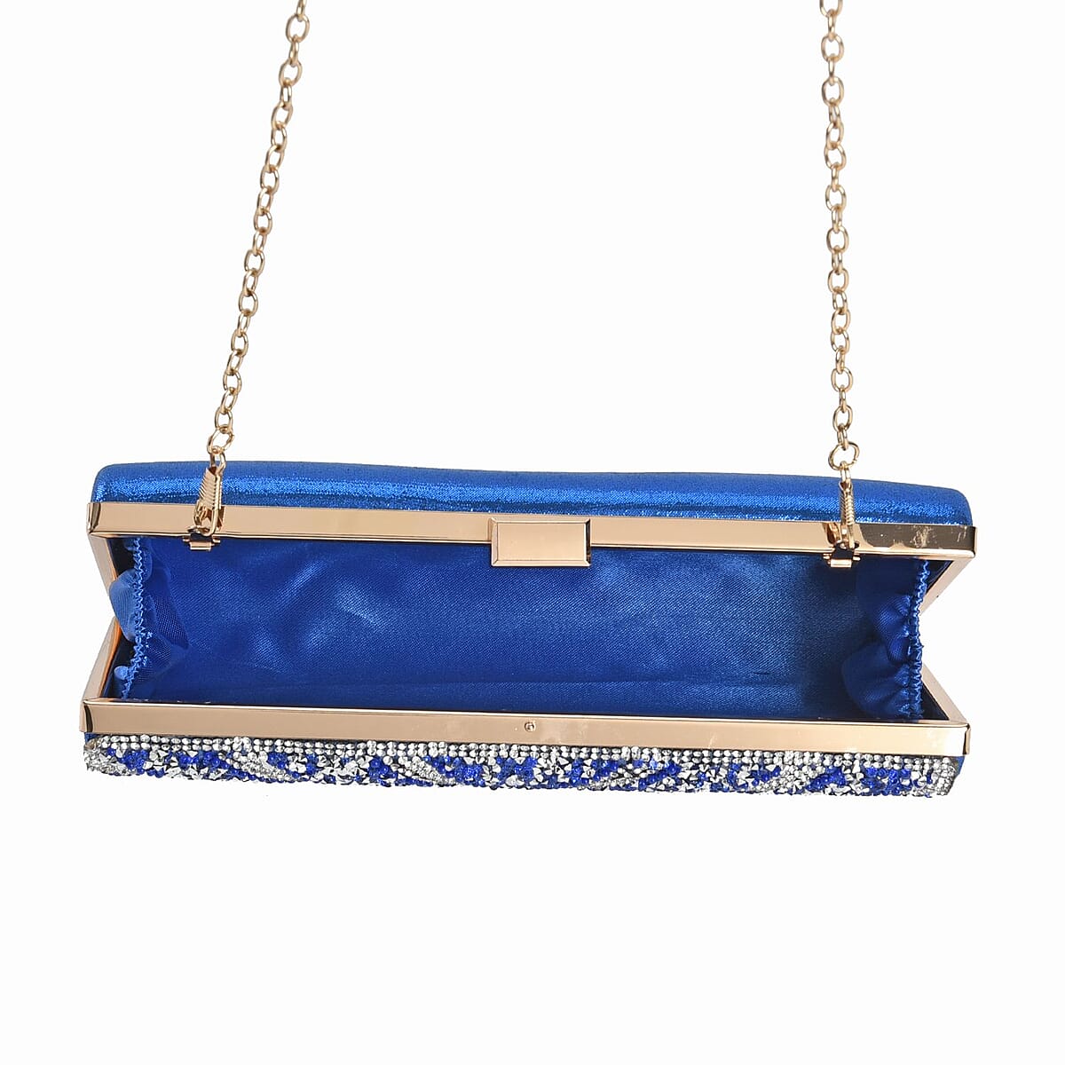 Blue Sparkling Clutch Bag with Chain Strap image number 4