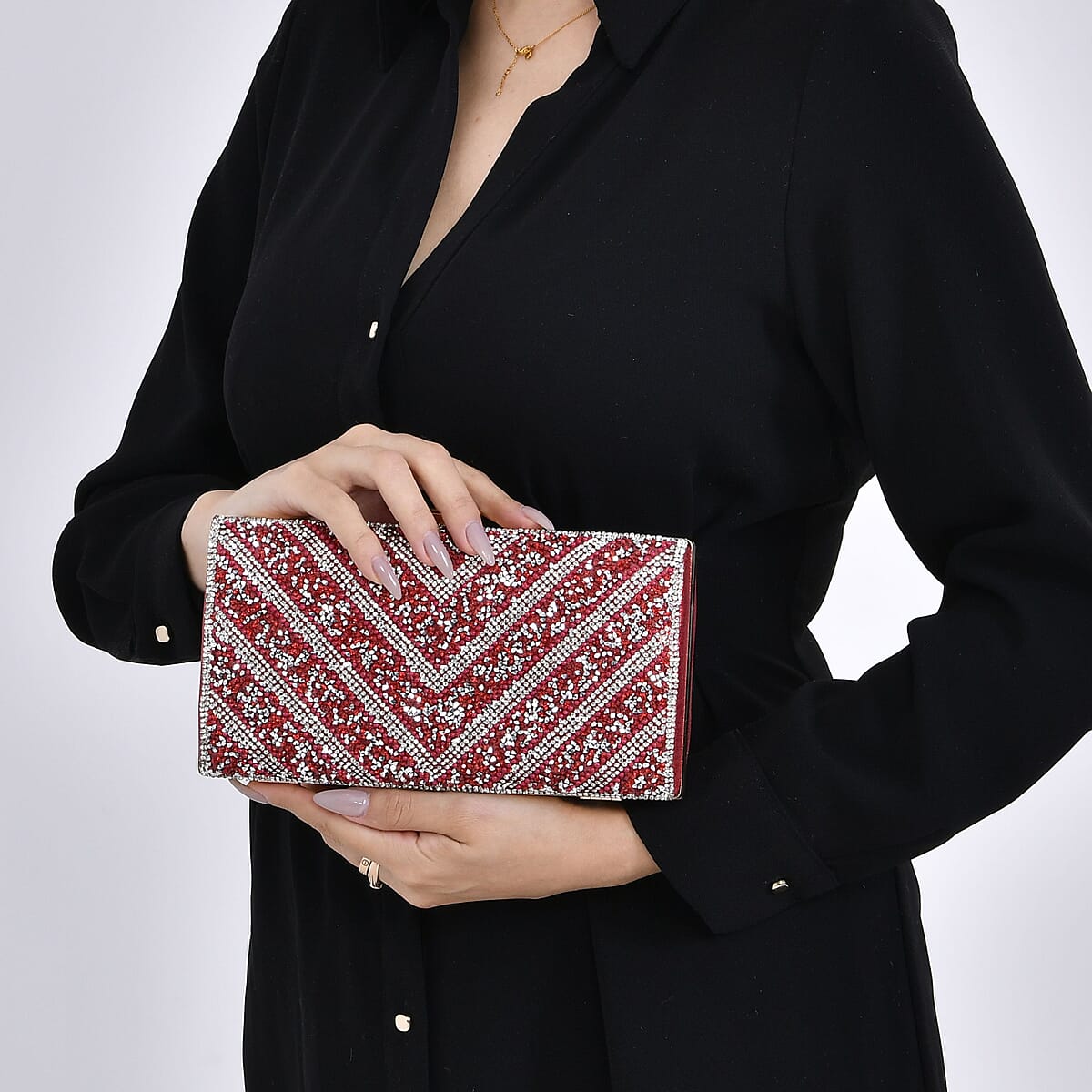 Red Sparkling Clutch Bag with Chain Strap image number 2
