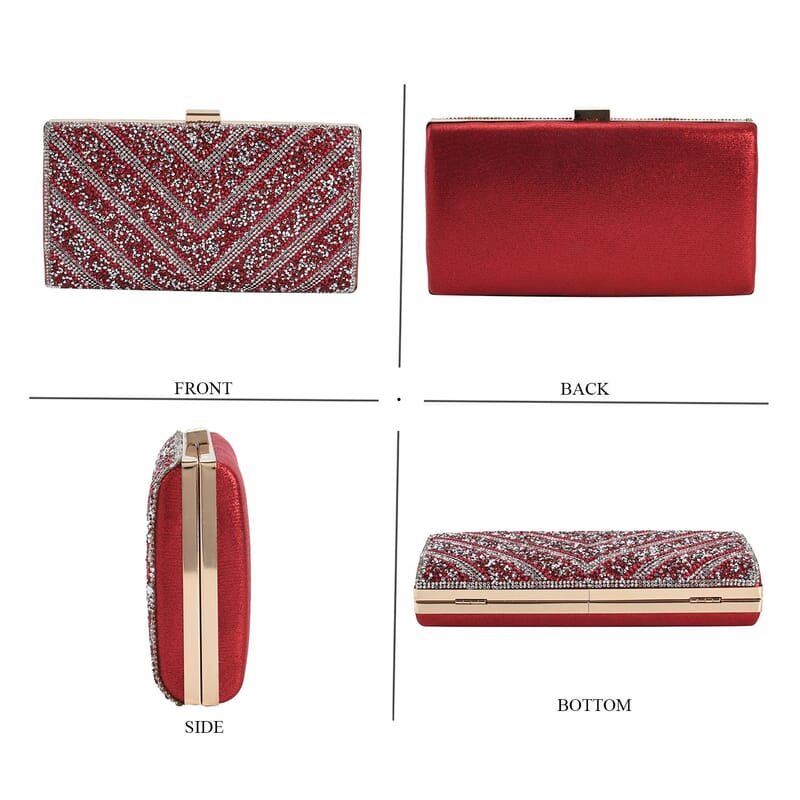 Red Sparkling Clutch Bag with Chain Strap