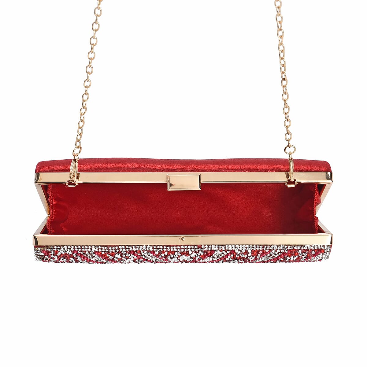 Red Sparkling Clutch Bag with Chain Strap image number 4