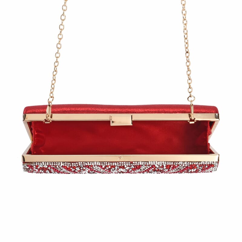 Red Sparkling Clutch Bag with Chain Strap