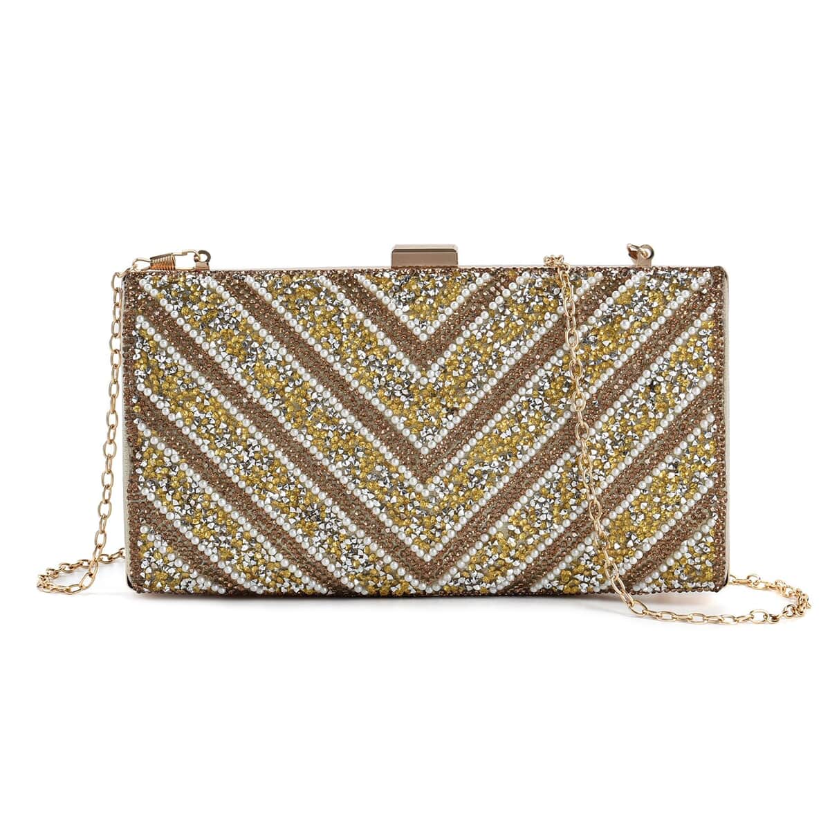 Gold Sparkling Clutch Bag with Chain Strap image number 0