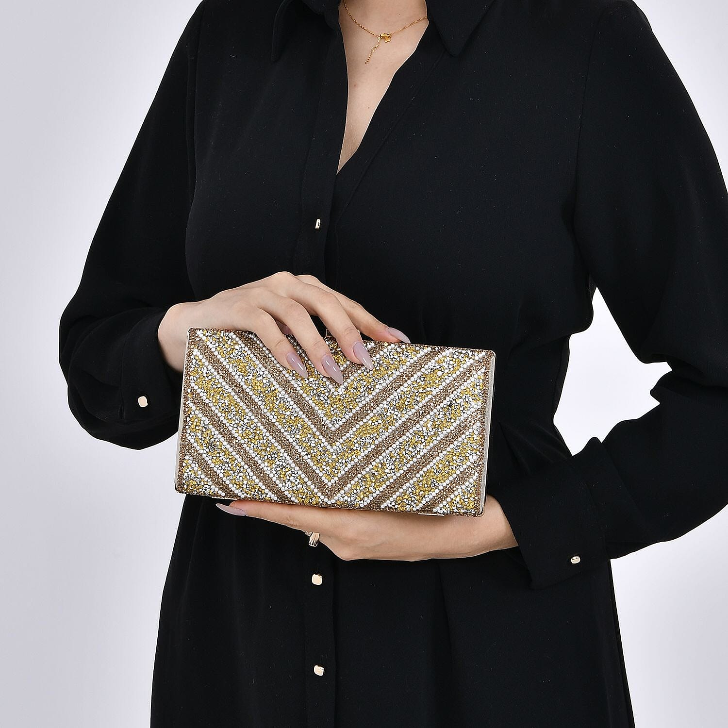 Gold Sparkling Clutch Bag with Chain Strap