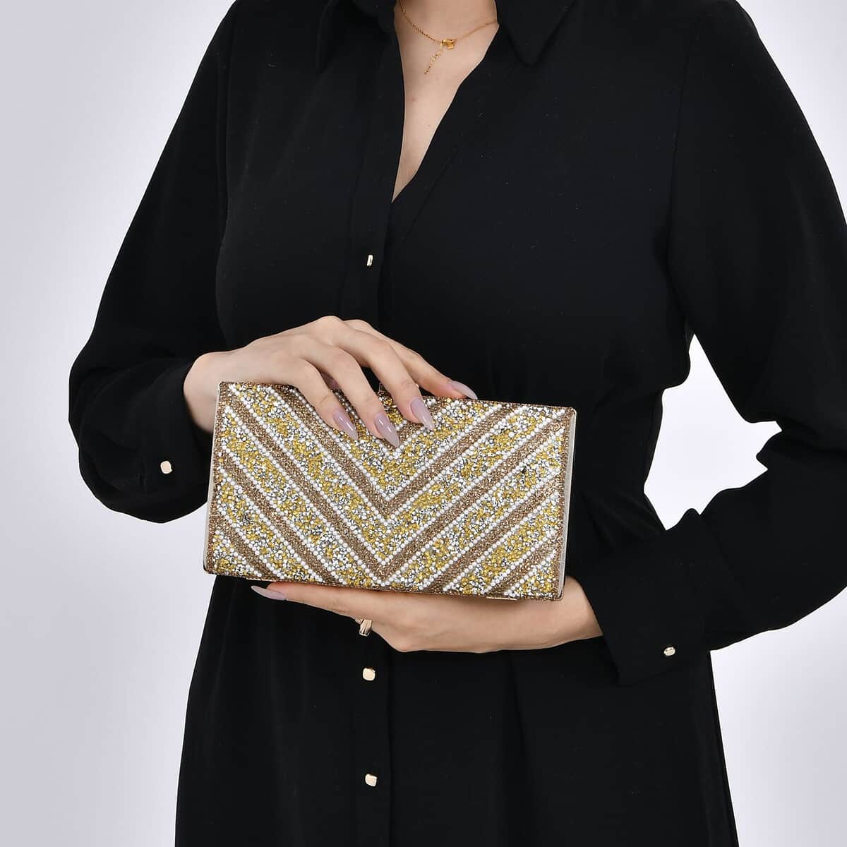 Gold Sparkling Clutch Bag with Chain Strap image number 2