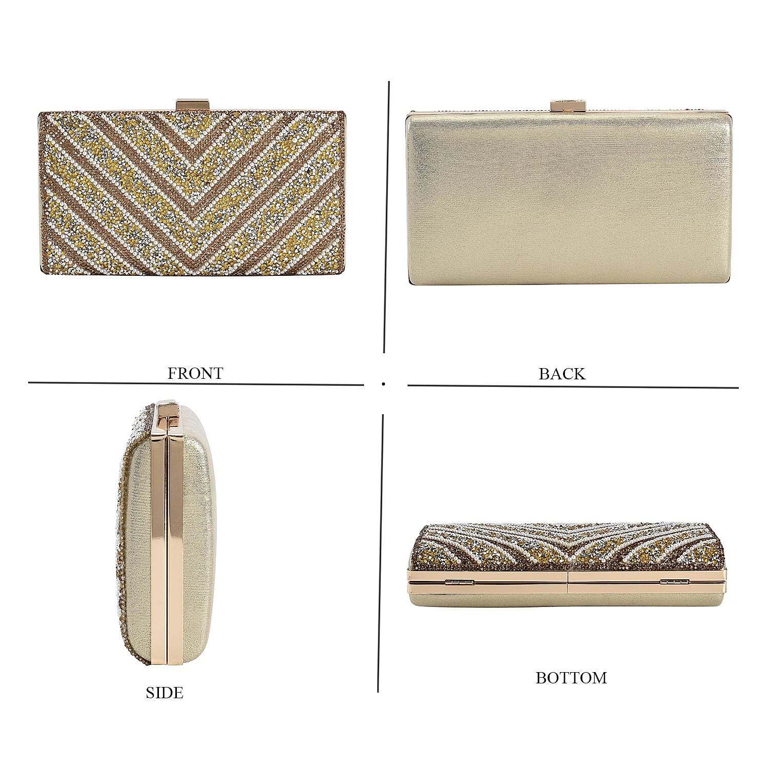 Gold Sparkling Clutch Bag with Chain Strap