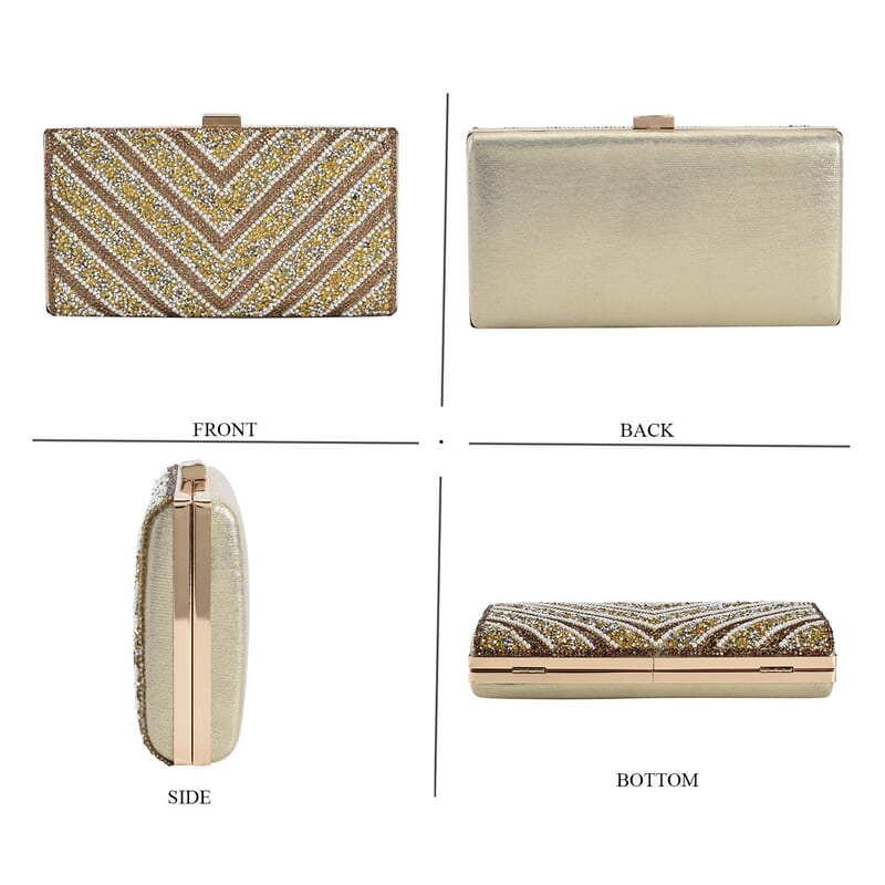 Gold Sparkling Clutch Bag with Chain Strap