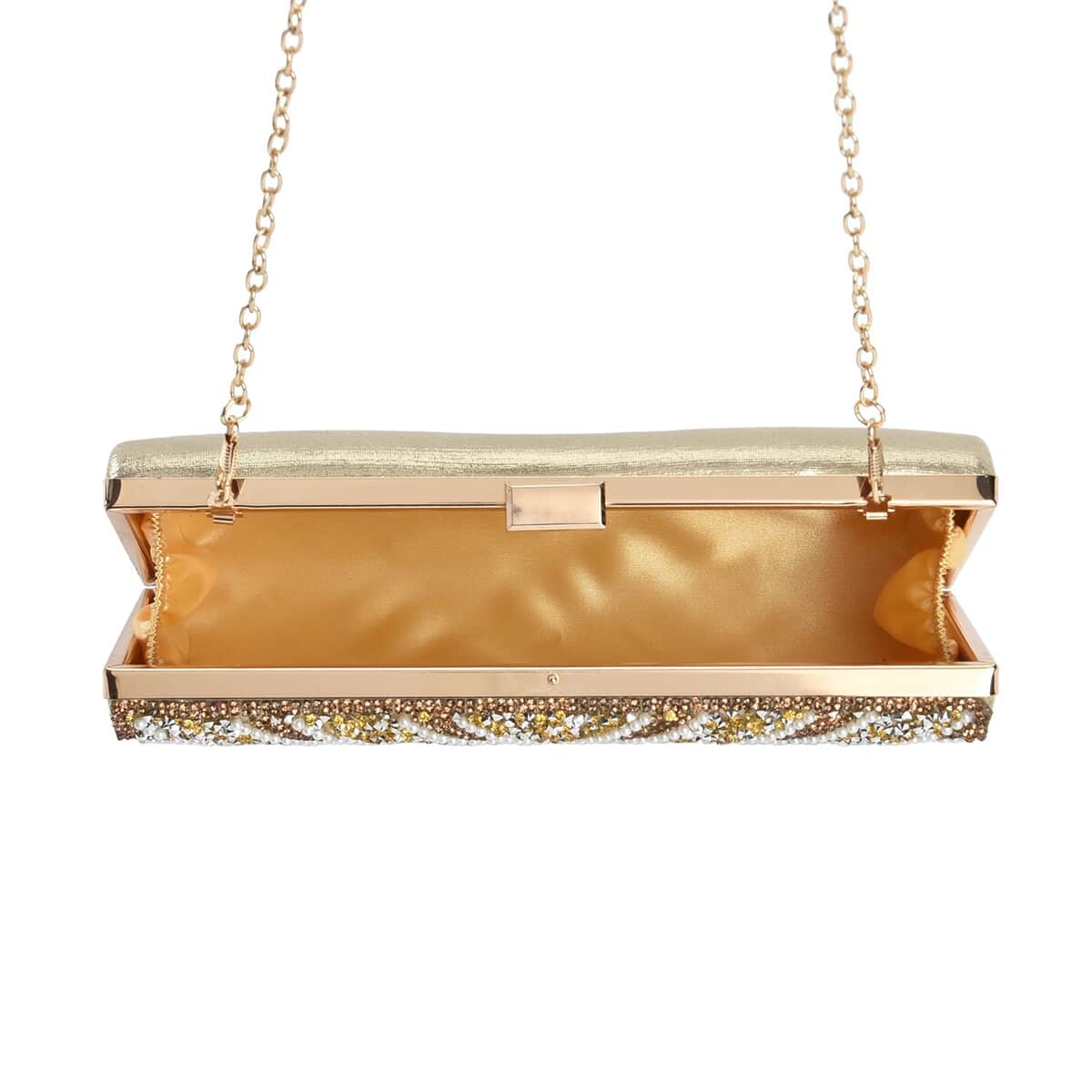 Gold Sparkling Clutch Bag with Chain Strap image number 4